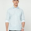 Shirts Classic Polo | Classic Polo Men'S Cotton Full Sleeve Printed Slim Fit Polo Neck Light Blue Color Woven Shirt | So1-147 B