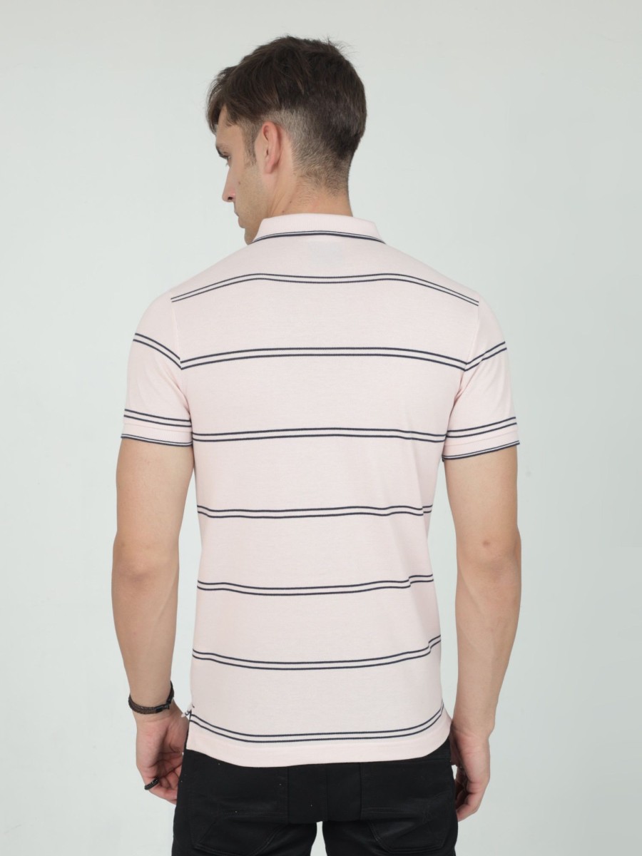 T-Shirts Classic Polo | Classic Polo Mens Casual Lt.Peach Striped Cotton T-Shirt | F-Adore - 101 A Sf P