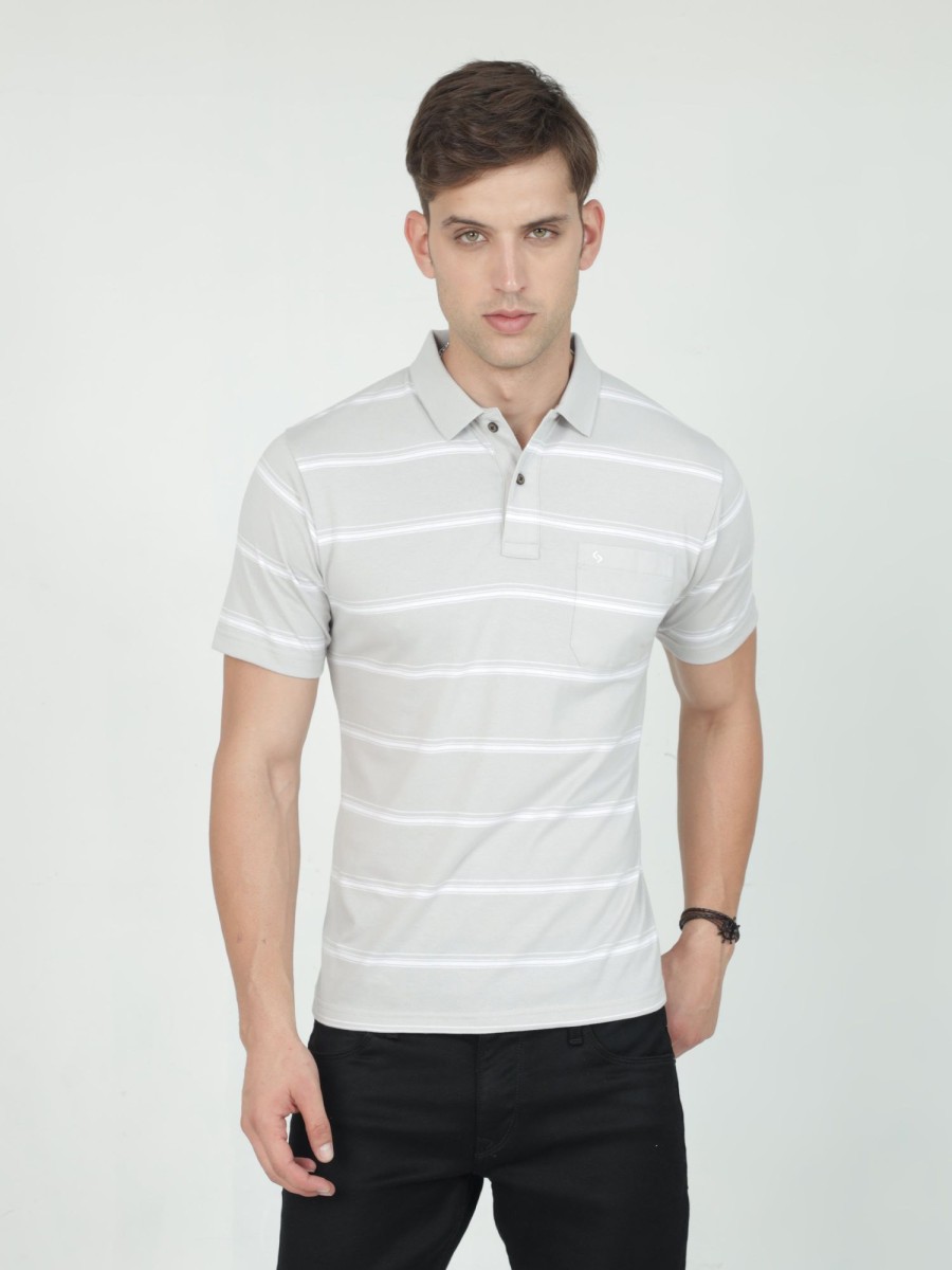 T-Shirts Classic Polo | Classic Polo Mens Casual Grey Striped Cotton T-Shirt | F-Avon - 113 A Af P