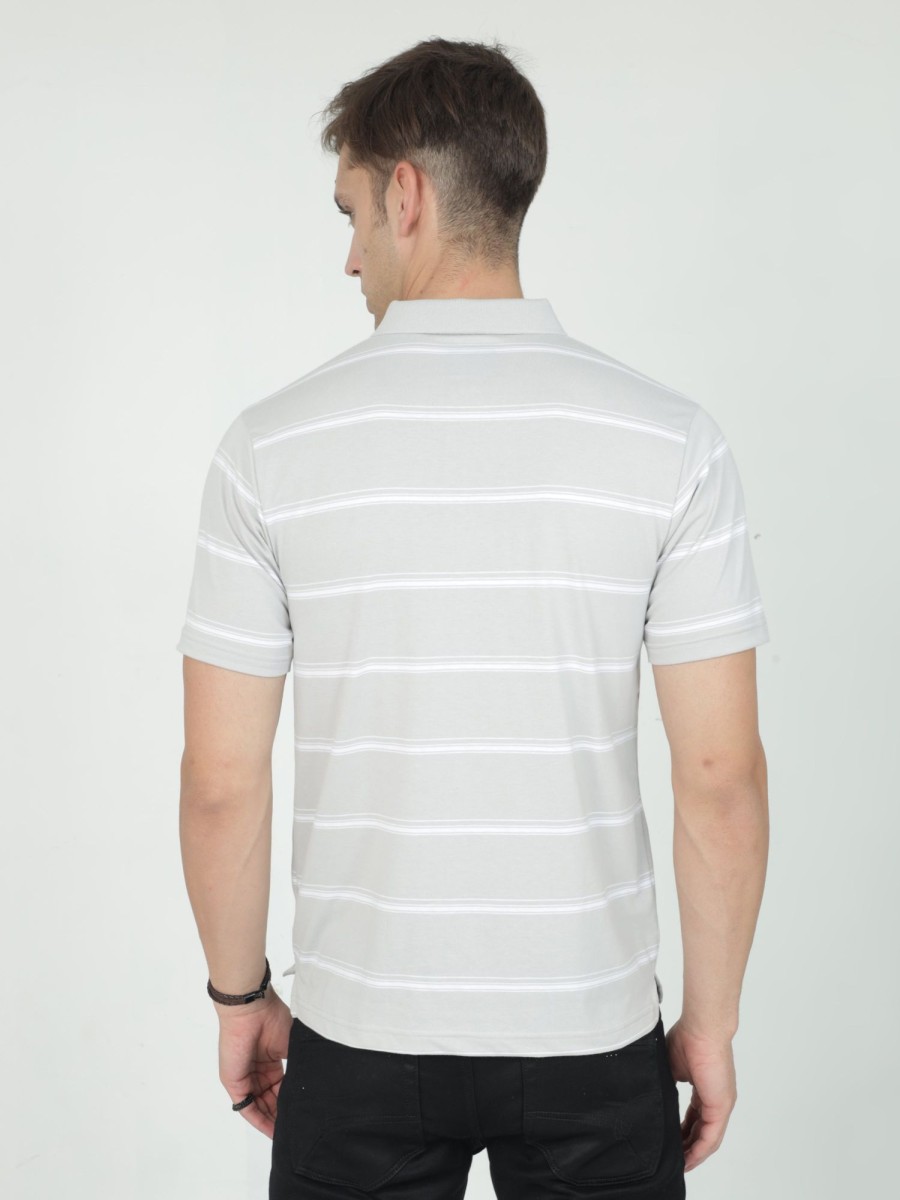 T-Shirts Classic Polo | Classic Polo Mens Casual Grey Striped Cotton T-Shirt | F-Avon - 113 A Af P