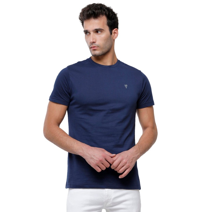 T-Shirts Classic Polo | Classic Polo Men'S Solid Single Jersey Navy Half Sleeve Slim Fit T-Shirt - Kore-08