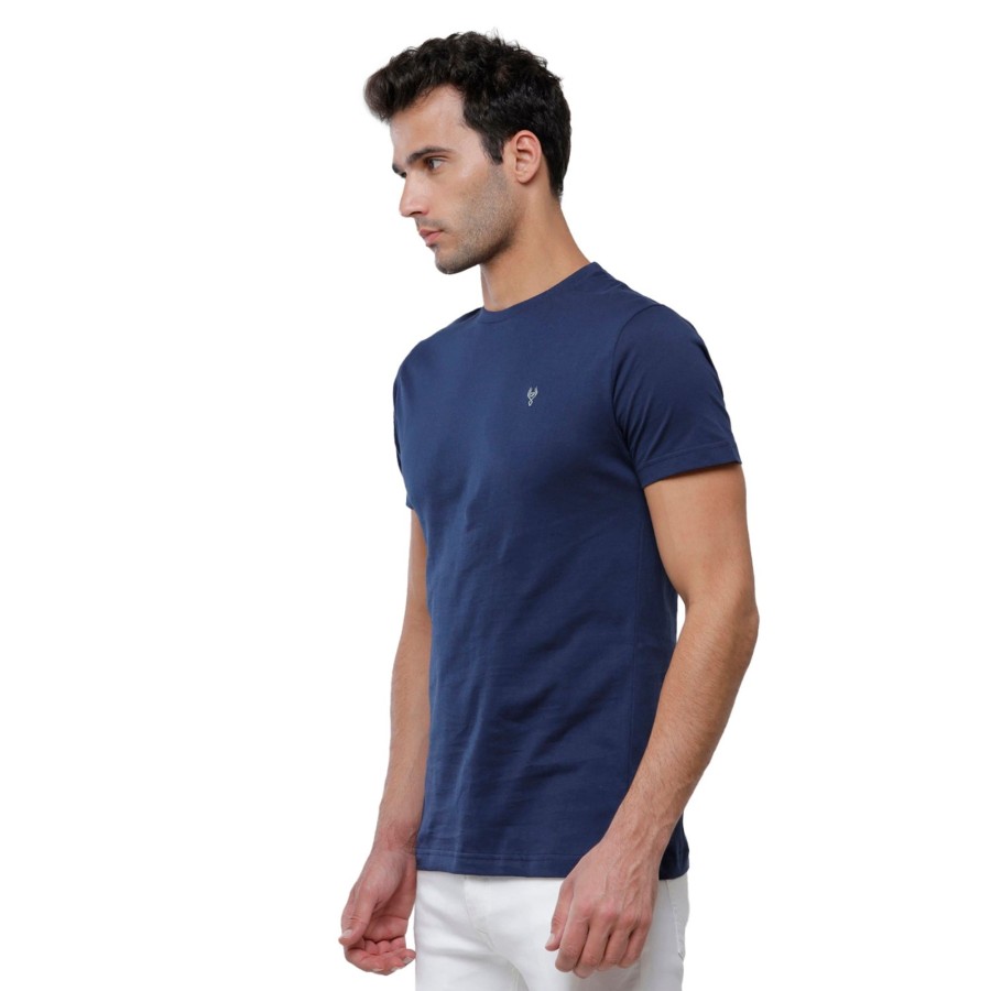 T-Shirts Classic Polo | Classic Polo Men'S Solid Single Jersey Navy Half Sleeve Slim Fit T-Shirt - Kore-08