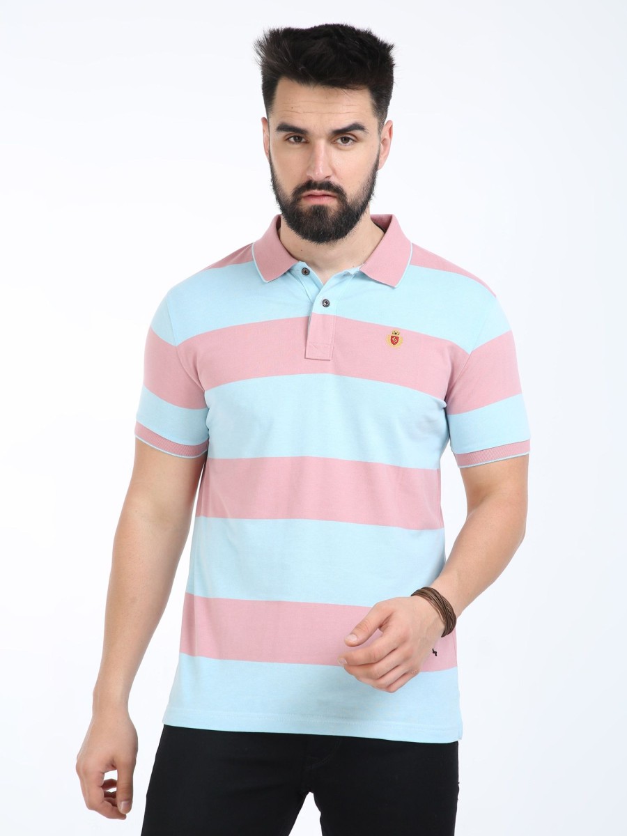 T-Shirts Classic Polo | Classic Polo Mens Cotton Half Sleeves Striped Slim Fit Polo Neck Pink Color T-Shirt | Cpeg - 312 B Sf P