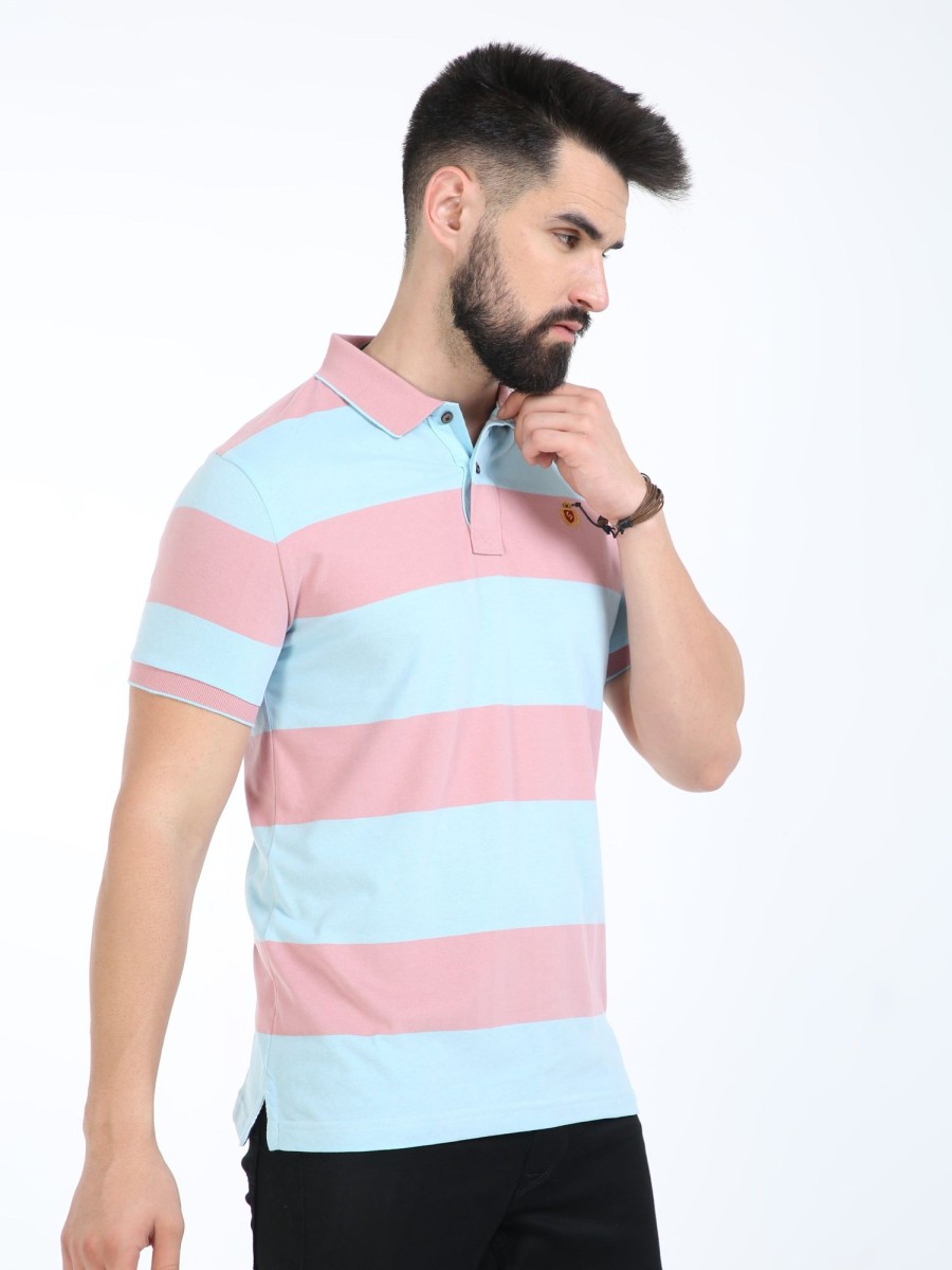 T-Shirts Classic Polo | Classic Polo Mens Cotton Half Sleeves Striped Slim Fit Polo Neck Pink Color T-Shirt | Cpeg - 312 B Sf P