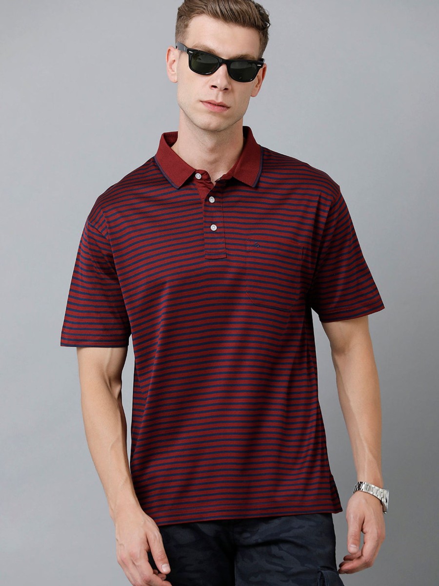 T-Shirts Classic Polo | Classic Polo Men'S Cotton Half Sleeve Striped Authentic Fit Polo Neck Red Color T-Shirt | Ultimo - 317 B