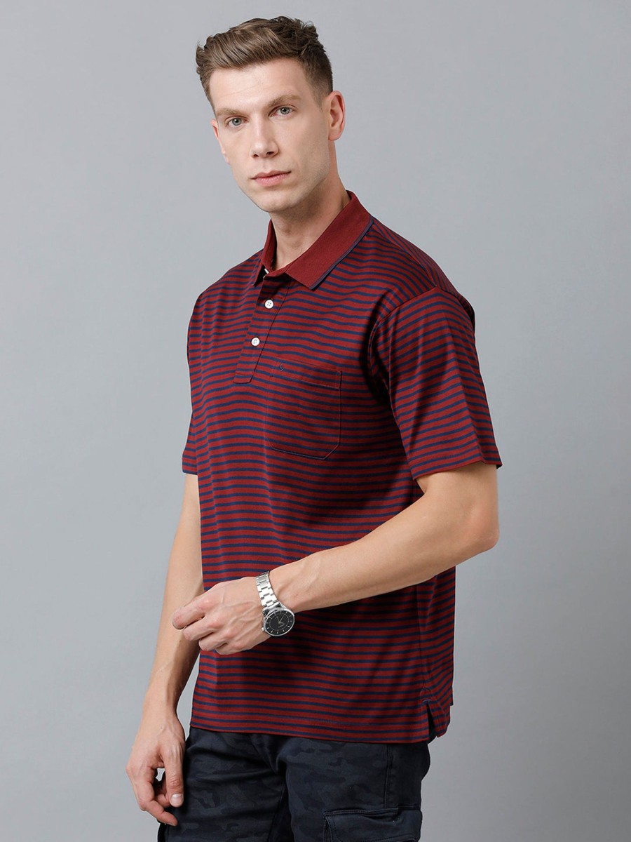 T-Shirts Classic Polo | Classic Polo Men'S Cotton Half Sleeve Striped Authentic Fit Polo Neck Red Color T-Shirt | Ultimo - 317 B