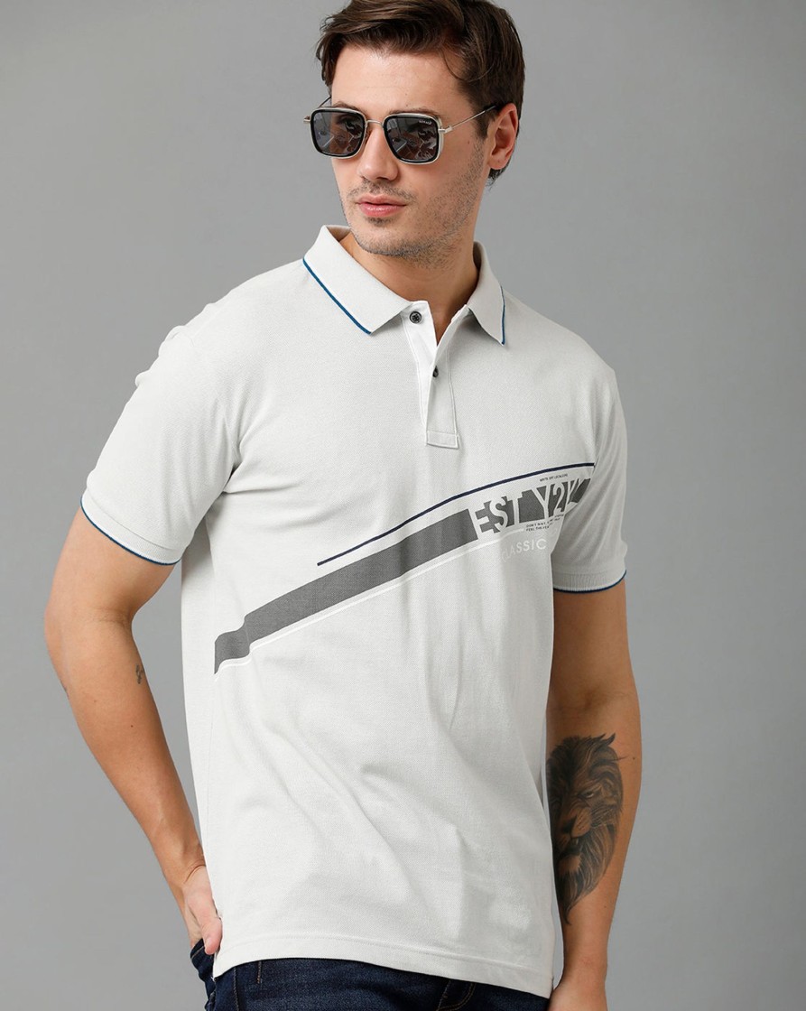 T-Shirts Classic Polo | Classic Polo Men'S Cotton Half Sleeve Printed Slim Fit Polo Neck White Color T-Shirt | Vivid Polo - 08 B