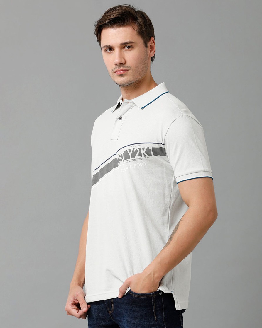 T-Shirts Classic Polo | Classic Polo Men'S Cotton Half Sleeve Printed Slim Fit Polo Neck White Color T-Shirt | Vivid Polo - 08 B