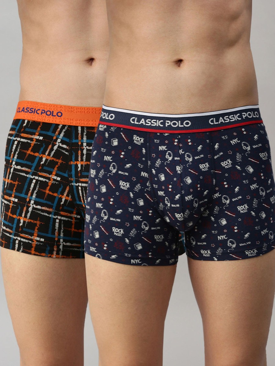 Innerwear Classic Polo | Classic Polo Men'S Modal Printed Trunks | Glance - Black & Blue (Pack Of 2)