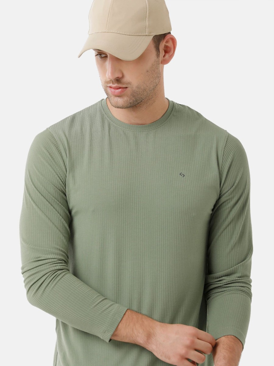 T-Shirts Classic Polo | Classic Polo Mens Cotton Full Sleeve Solid Slim Fit Round Neck Olive Green Color T-Shirt | Verno 303 B