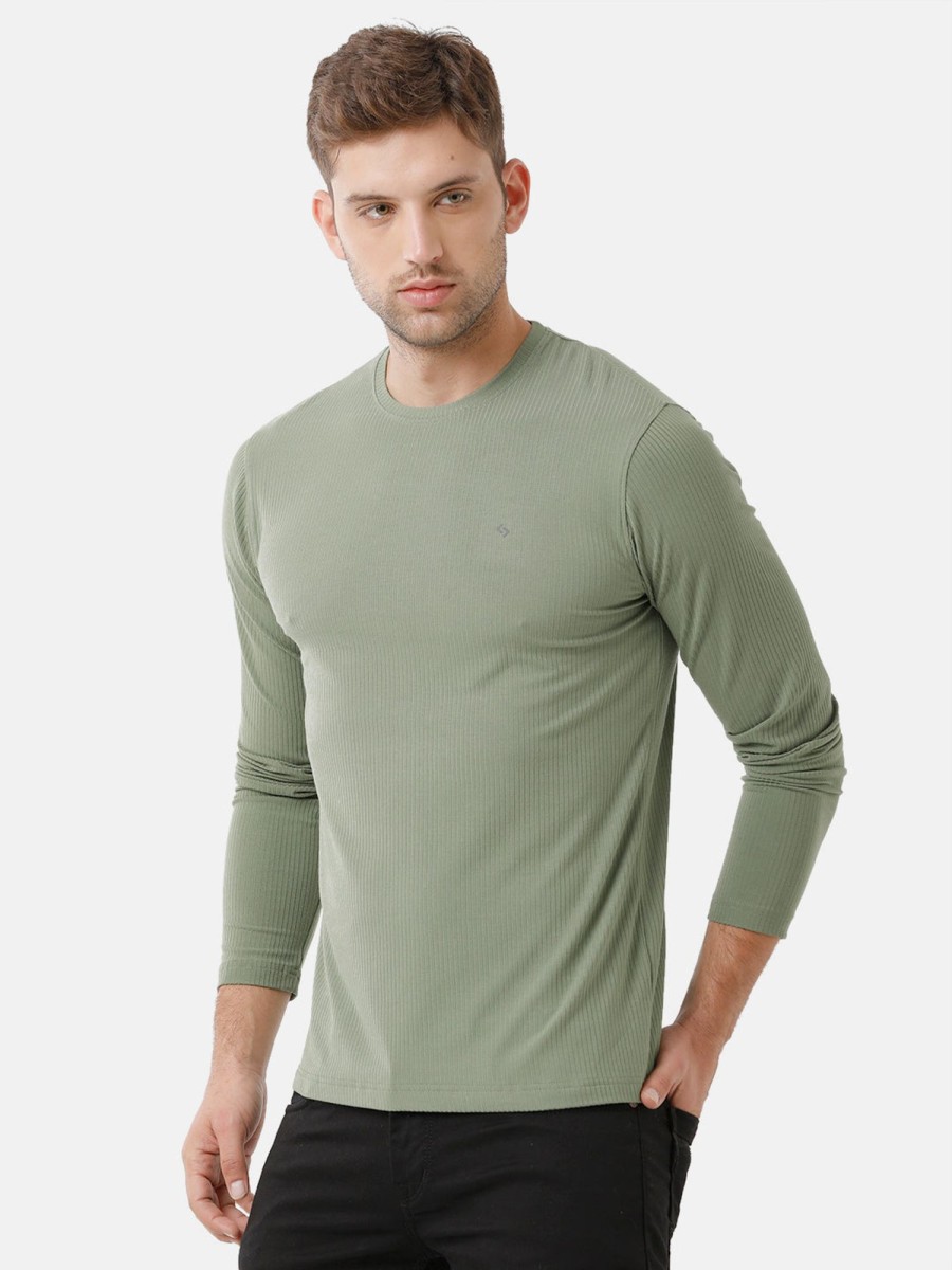 T-Shirts Classic Polo | Classic Polo Mens Cotton Full Sleeve Solid Slim Fit Round Neck Olive Green Color T-Shirt | Verno 303 B