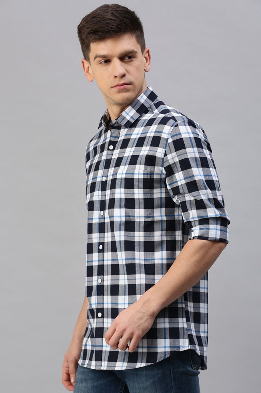 Shirts Classic Polo | Classic Polo Men'S Cotton Full Sleeve Checked Slim Fit Polo Neck Multicolur Woven Shirt | So1-116 A