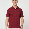 T-Shirts Classic Polo | Classic Polo Mens Pure Cotton Half Sleeve Striped Regular Fit Polo Neck Maroon Color T Shirt | F-Avon - 109 A