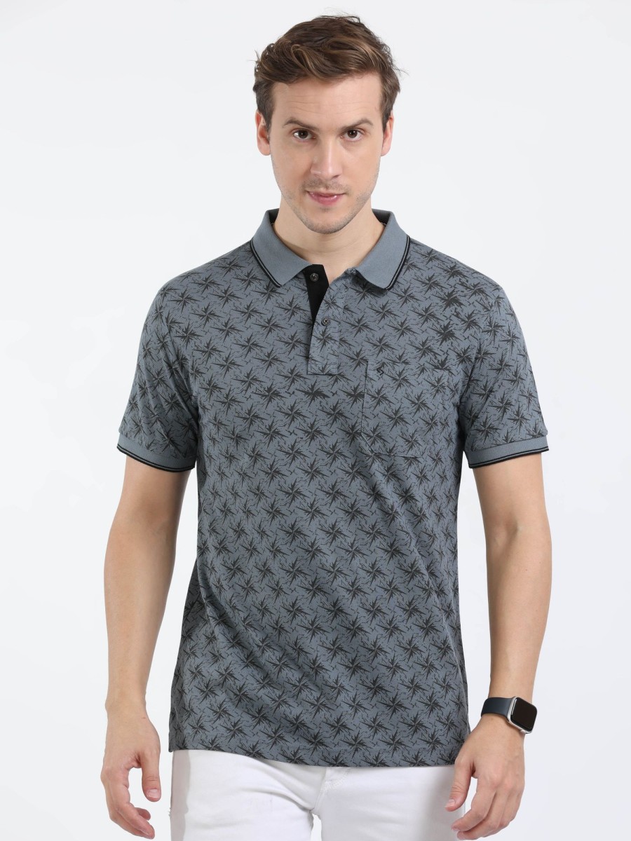 T-Shirts Classic Polo | Classic Polo Mens Cotton Half Sleeves Printed Slim Fit Polo Neck Grey Color T-Shirt | Beau - 215 A Sf P