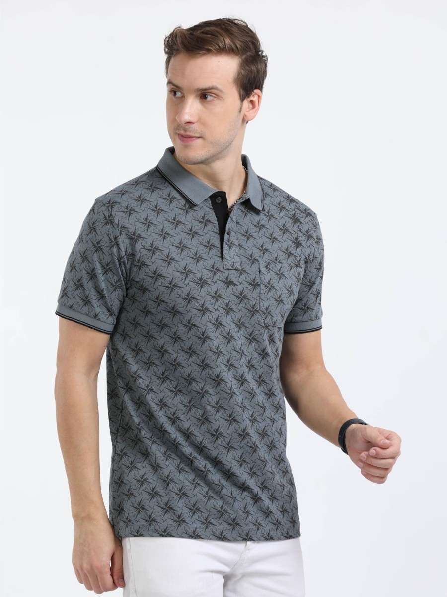 T-Shirts Classic Polo | Classic Polo Mens Cotton Half Sleeves Printed Slim Fit Polo Neck Grey Color T-Shirt | Beau - 215 A Sf P