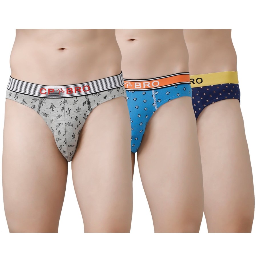 Innerwear CP BRO | Cp Bro Men'S Printed Briefs With Exposed Waistband Value Pack - Multicolor (Pack Of 3)