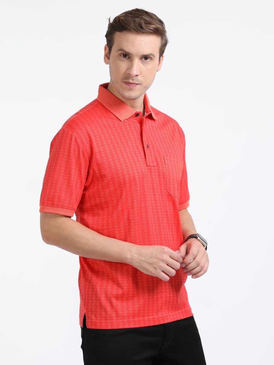 T-Shirts Classic Polo | Classic Polo Mens Cotton Half Sleeves Floral Authentic Fit Polo Neck Red Color T-Shirt | Swank - 05 B Af P