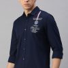 Shirts CP BRO | Cp Bro Men'S Cotton Full Sleeve Solid Slim Fit Polo Neck Navy Color Woven Shirt | Sbo1-58 B