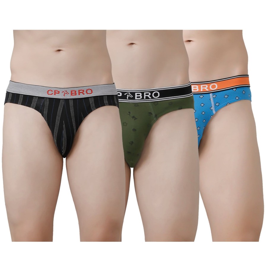 Innerwear CP BRO | Cp Bro Men'S Printed Briefs With Exposed Waistband Value Pack - Multicolor (Pack Of 3)