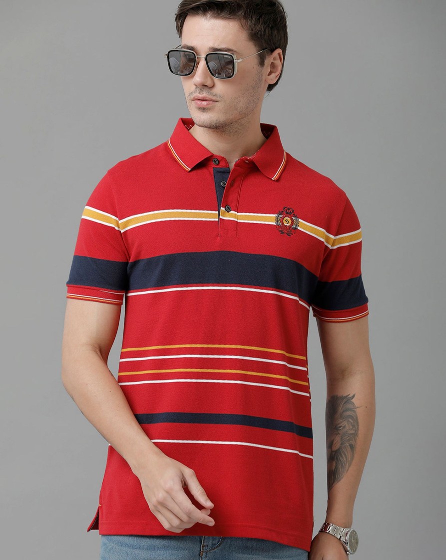 T-Shirts Classic Polo | Classic Polo Men'S Cotton Blend Half Sleeve Striped Slim Fit Polo Neck Multicolor T-Shirt | Vta - 224 B