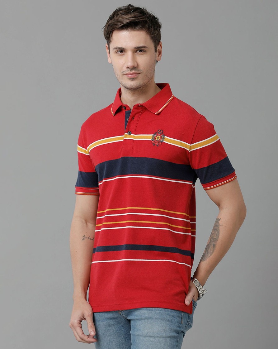 T-Shirts Classic Polo | Classic Polo Men'S Cotton Blend Half Sleeve Striped Slim Fit Polo Neck Multicolor T-Shirt | Vta - 224 B