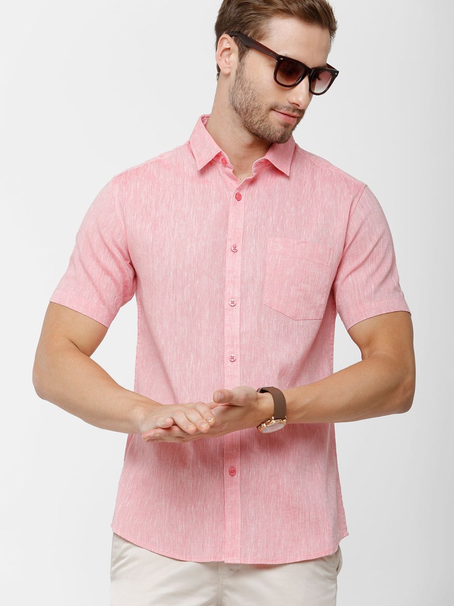 Shirts Classic Polo | Classic Polo Mens Pink Linen Cotton Solid Full Sleeve Woven Shirt -Porsh Pink Hs