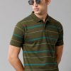 T-Shirts Classic Polo | Classic Polo Mens Cotton Blend Striped Half Sleeve Authentic Fit Polo Neck Olive Color T-Shirt | Avon 500 B