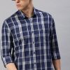 Shirts Classic Polo | Classic Polo Men'S Cotton Full Sleeve Checked Slim Fit Polo Neck Navy Color Woven Shirt | So1-134 A