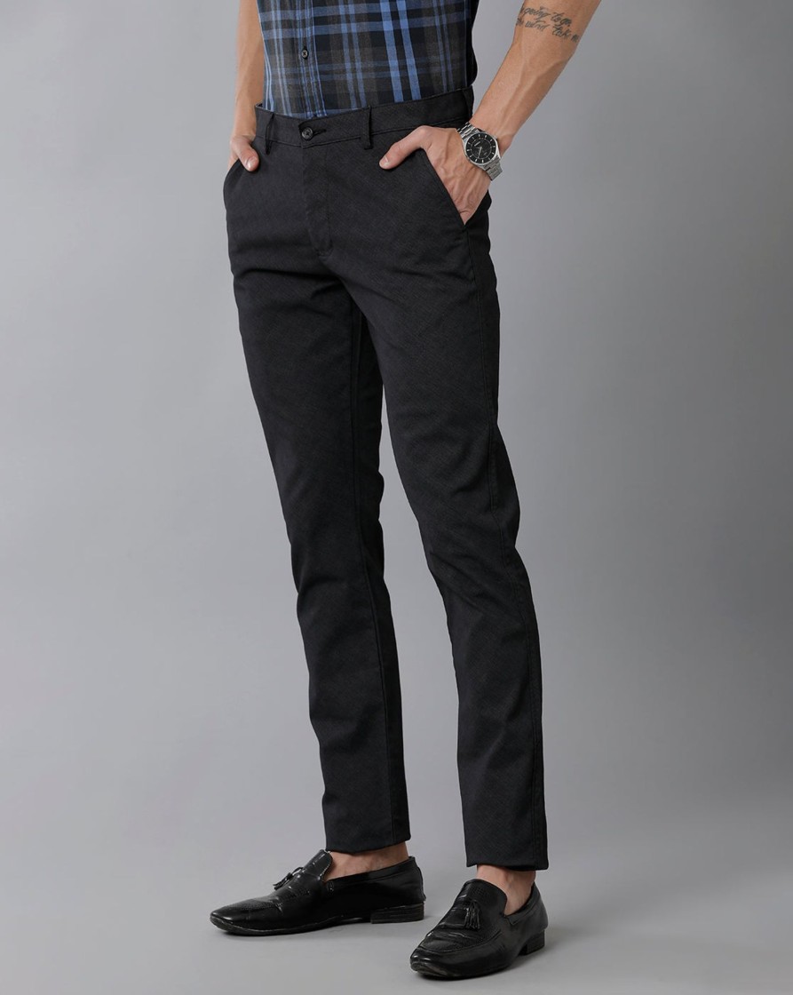 Trousers Classic Polo | Classic Polo Men'S 100% Cotton Moderate Fit Textured Black Color Trouser | To1-35 D-Blk