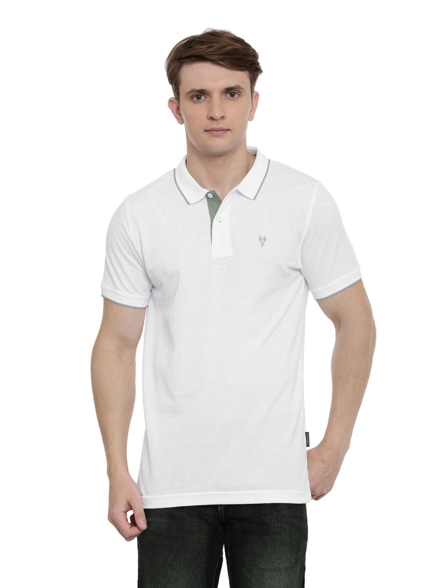 T-Shirts Classic Polo | Classic Polo Men'S White Polo Neck Authentic Fit T-Shirt | 4Ssn 223