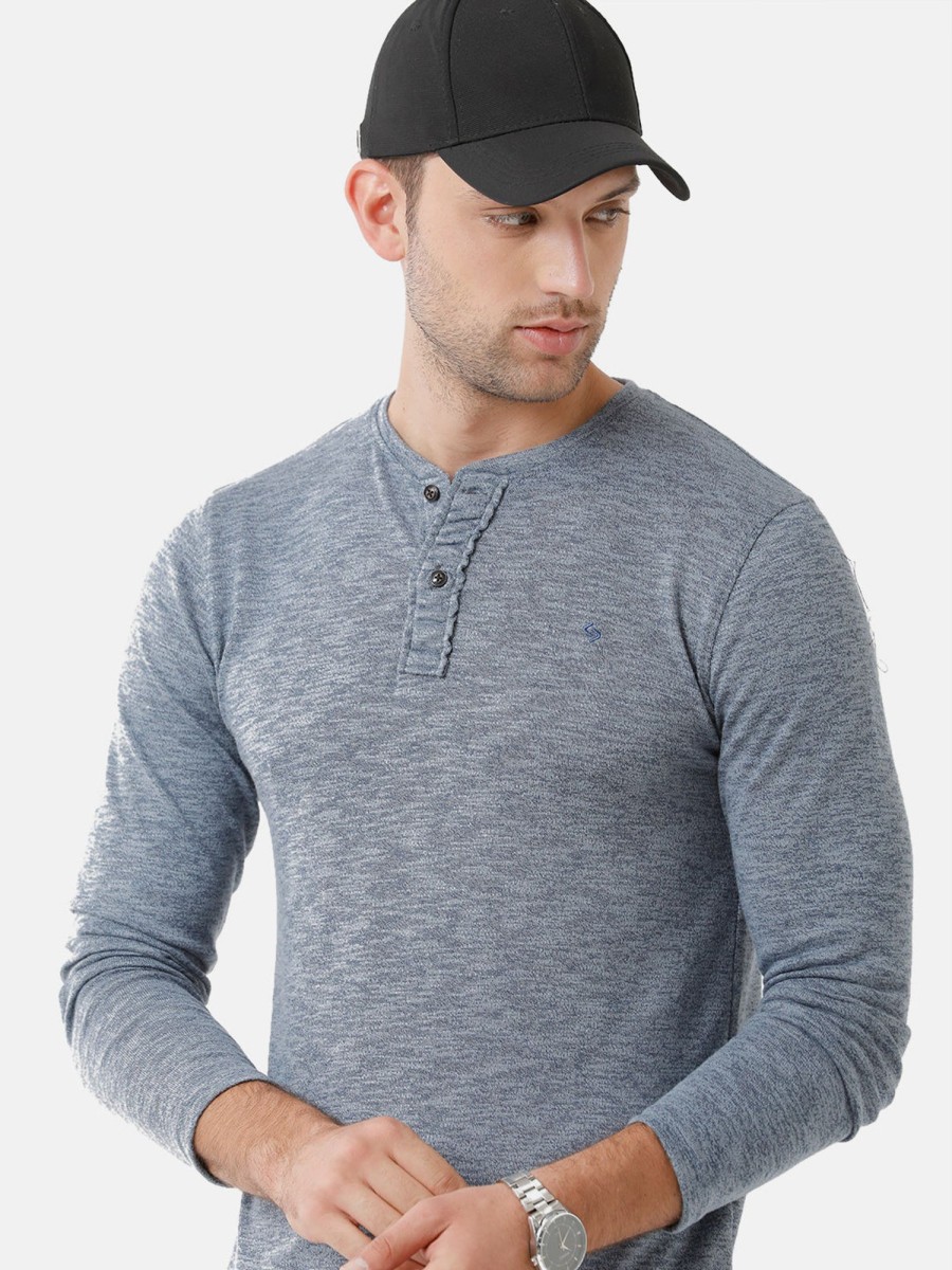 T-Shirts Classic Polo | Classic Polo Mens Cotton Full Sleeve Solid Slim Fit Round Neck Grey Color T-Shirt | Verno 309 B