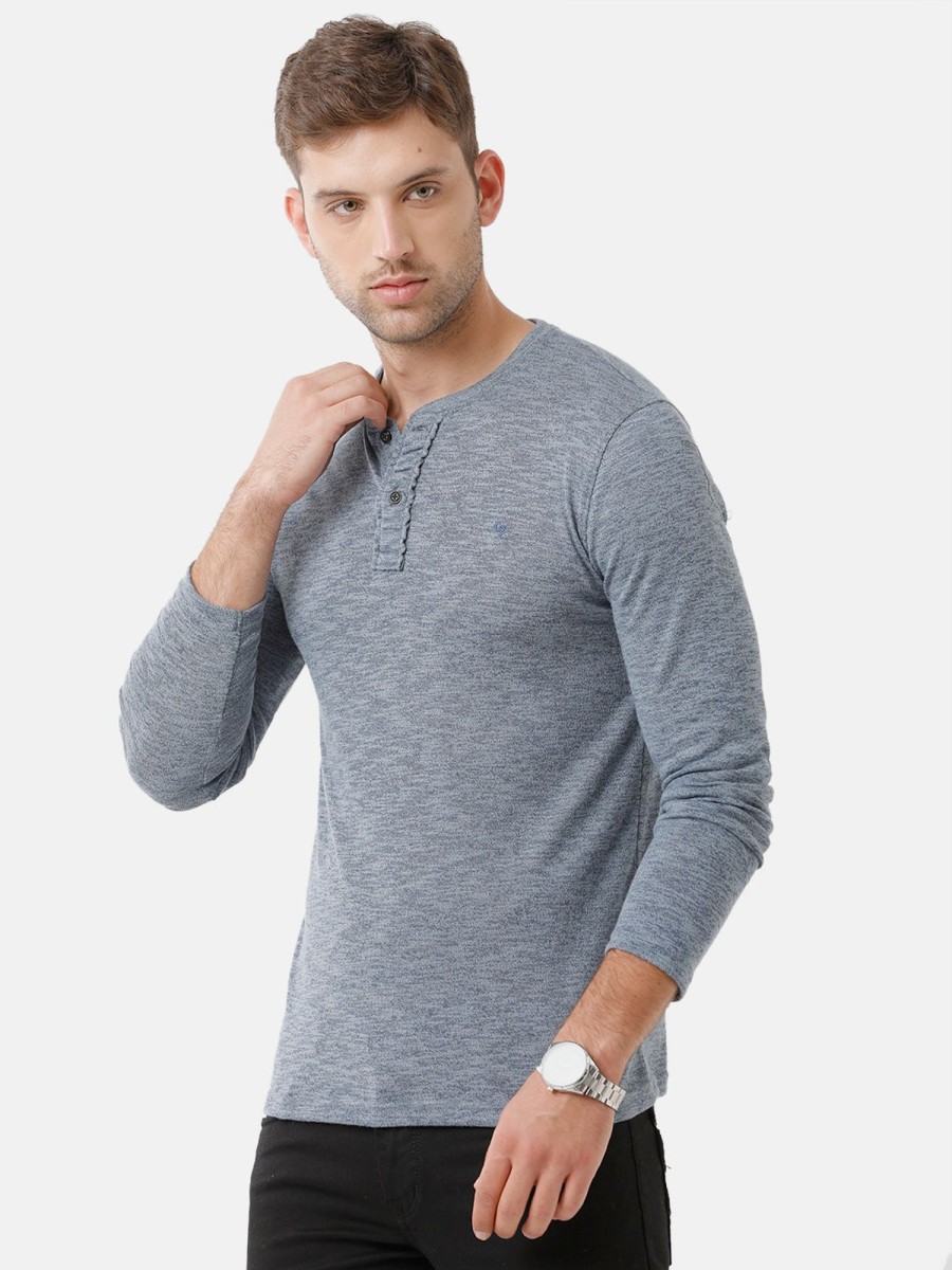 T-Shirts Classic Polo | Classic Polo Mens Cotton Full Sleeve Solid Slim Fit Round Neck Grey Color T-Shirt | Verno 309 B