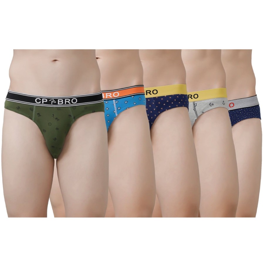 Innerwear CP BRO | Cp Bro Men'S Printed Briefs With Exposed Waistband Value Pack - Multicolor (Pack Of 5)