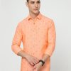 Shirts Classic Polo | Classic Polo Mens Cotton Full Sleeve Printed Slim Fit Polo Neck Orange Color Woven Shirt | So1-177 B-Fs-Prt