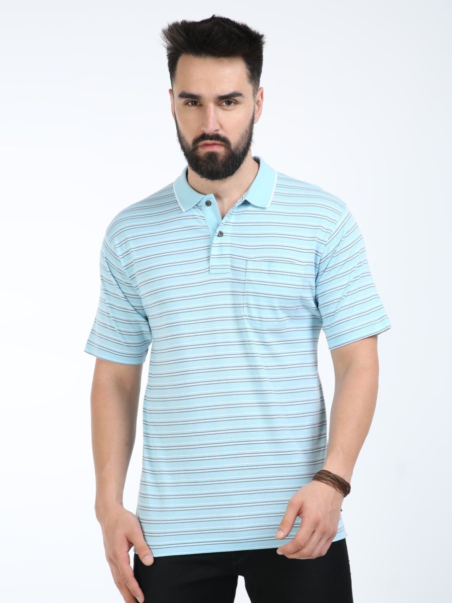 T-Shirts Classic Polo | Classic Polo Mens Cotton Half Sleeves Striped Authentic Fit Polo Neck Blue Color T-Shirt | Feeders-231 B Af P