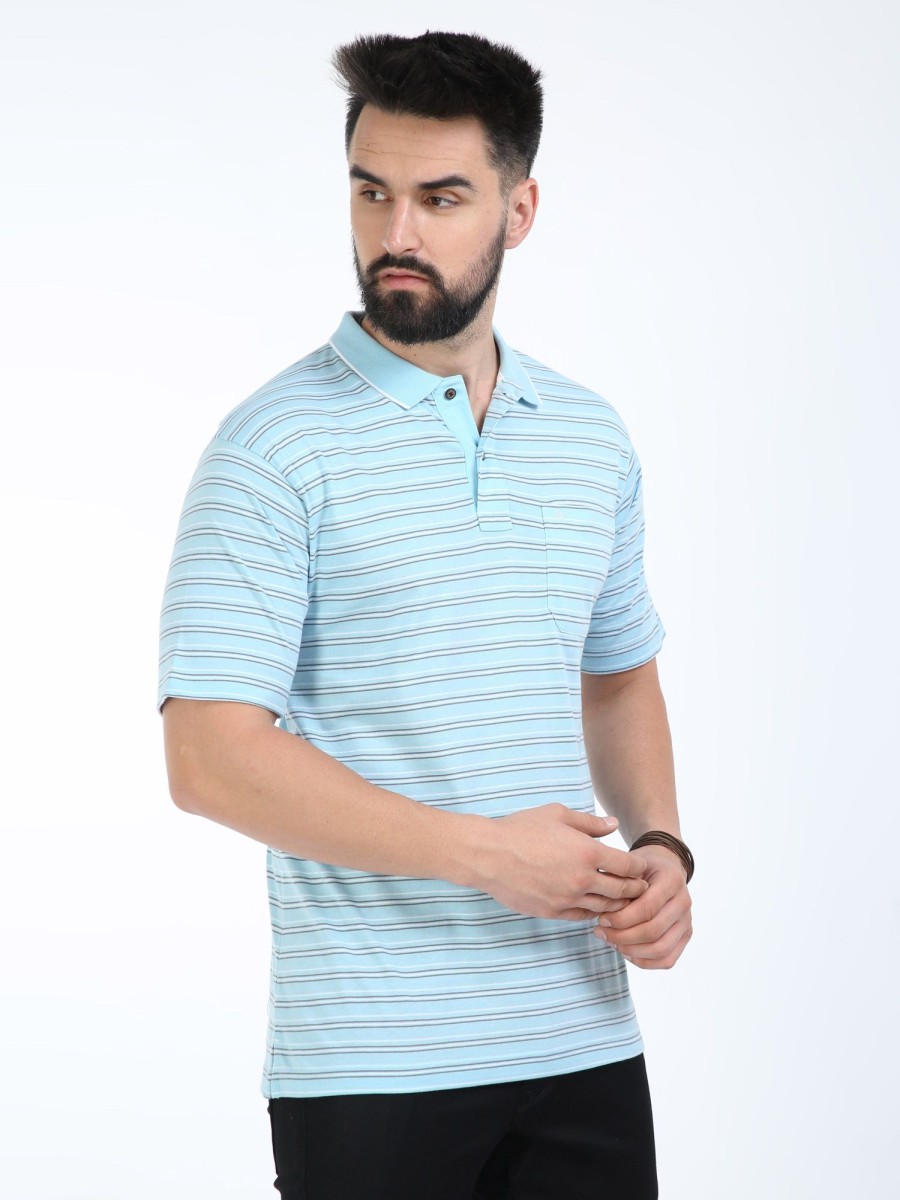 T-Shirts Classic Polo | Classic Polo Mens Cotton Half Sleeves Striped Authentic Fit Polo Neck Blue Color T-Shirt | Feeders-231 B Af P