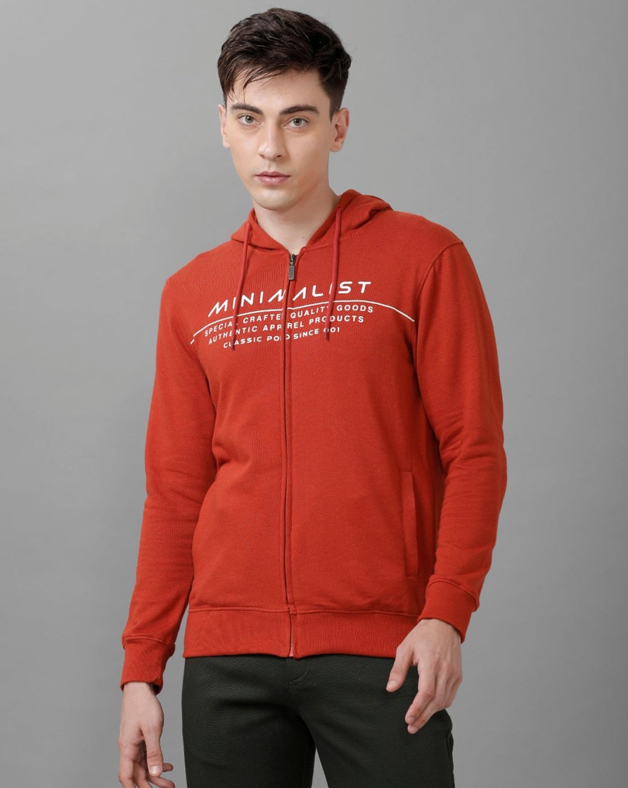 T-Shirts Classic Polo | Classic Polo Mens Cotton Printed Full Sleeve Slim Fit Hooded Neck Red Color Sweat Shirt | Cpss 328 B