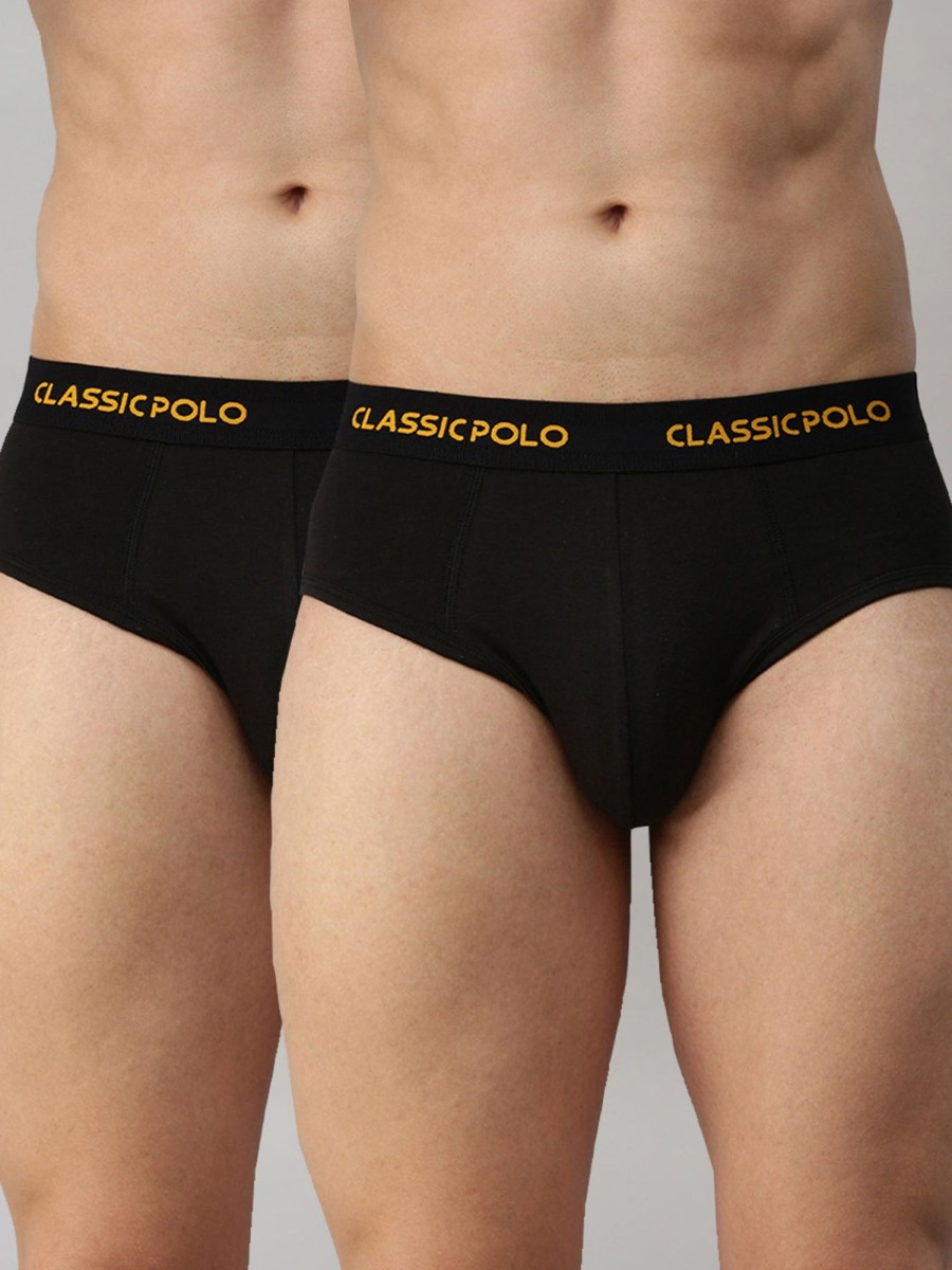 Innerwear Classic Polo | Classic Polo Men'S Modal Solid Briefs | Scarce - Black (Pack Of 2)