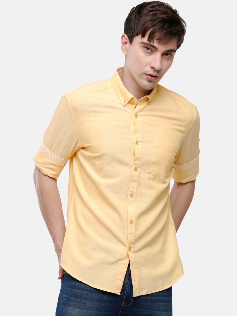 Shirts Classic Polo | Classic Polo Men'S Cotton Yellow Solid Full Sleeve Shirt - Enzo-Yellow-Mf-Fs