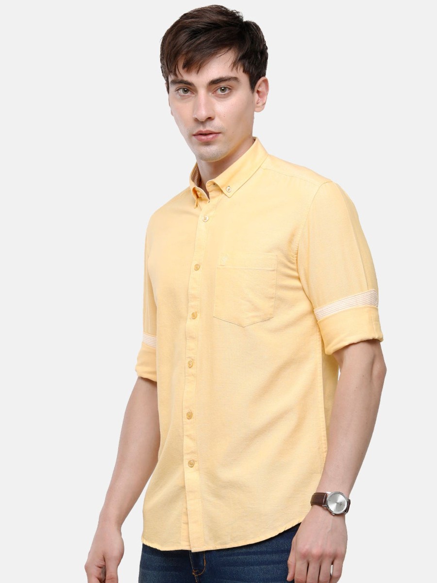 Shirts Classic Polo | Classic Polo Men'S Cotton Yellow Solid Full Sleeve Shirt - Enzo-Yellow-Mf-Fs