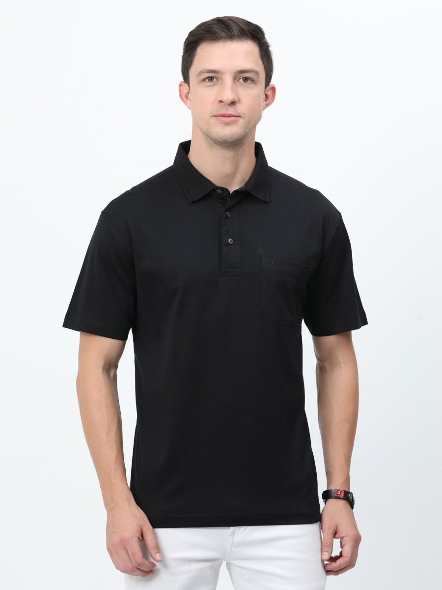 T-Shirts Classic Polo | Classic Polo Mens Cotton Half Sleeves Printed Authentic Fit Polo Neck Black Color T-Shirt | Rare - 03 A Af P