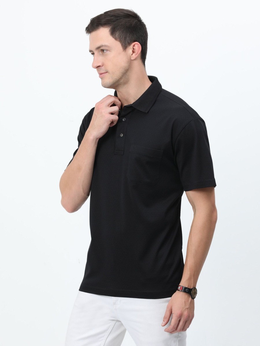 T-Shirts Classic Polo | Classic Polo Mens Cotton Half Sleeves Printed Authentic Fit Polo Neck Black Color T-Shirt | Rare - 03 A Af P