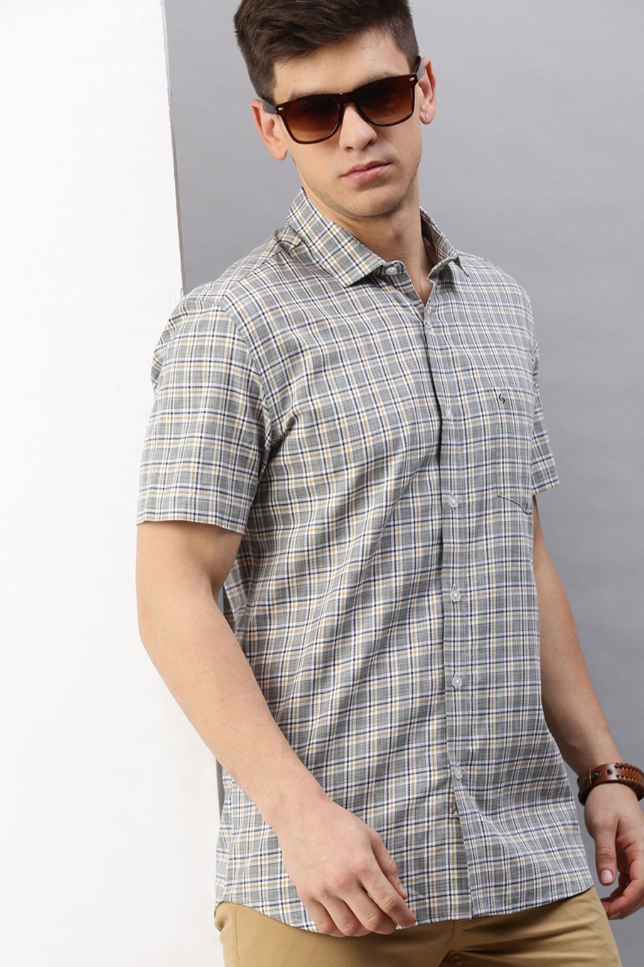 Shirts Classic Polo | Classic Polo Men'S Cotton Half Sleeve Checked Slim Fit Polo Neck Multicolur Woven Shirt | So1-66 A