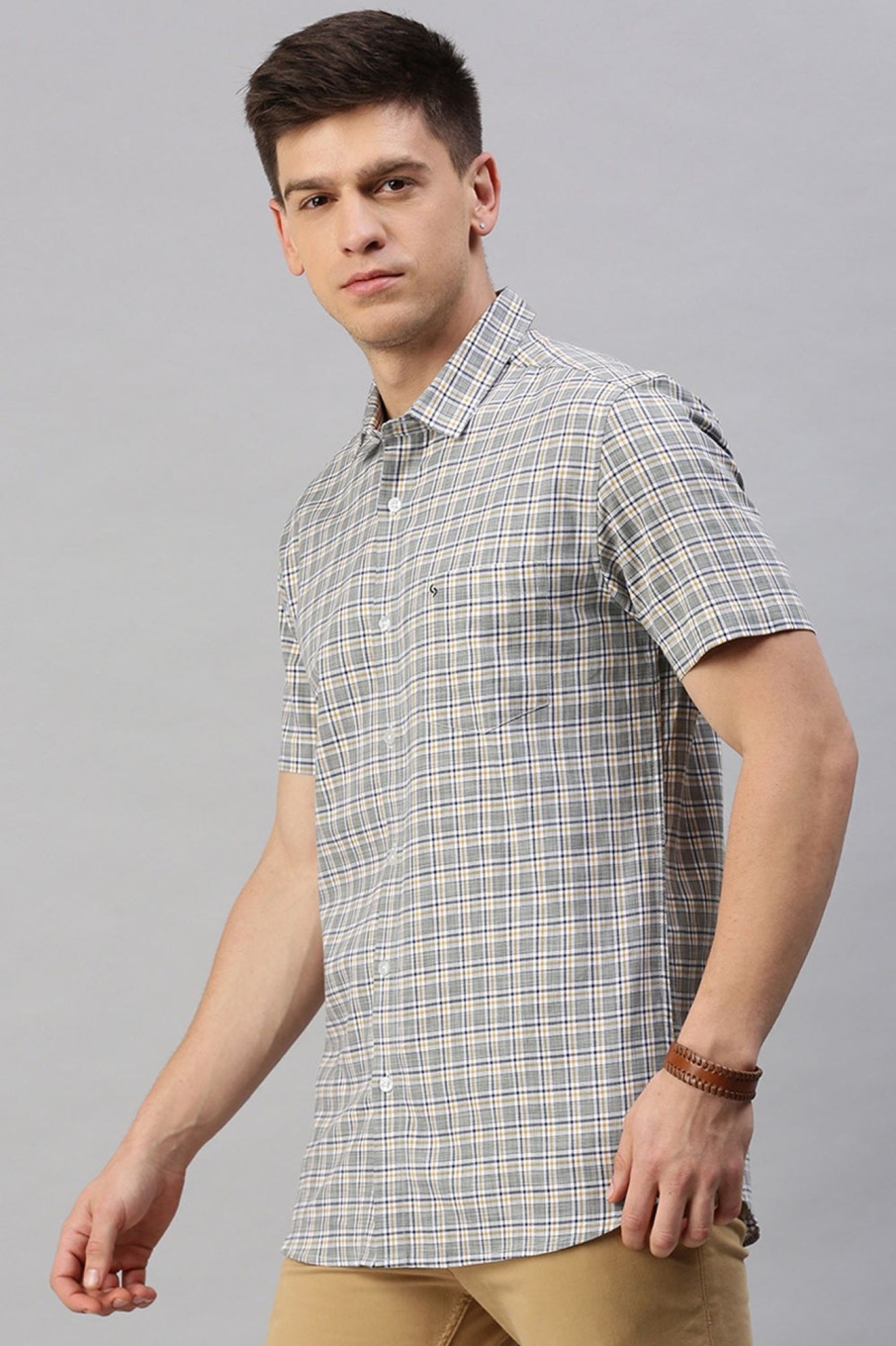 Shirts Classic Polo | Classic Polo Men'S Cotton Half Sleeve Checked Slim Fit Polo Neck Multicolur Woven Shirt | So1-66 A