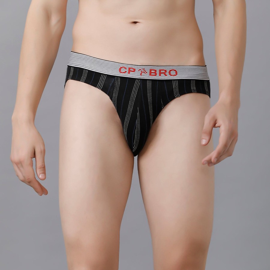 Innerwear CP BRO | Cp Bro Men'S Printed Briefs With Exposed Waistband - Black White Stripe Print