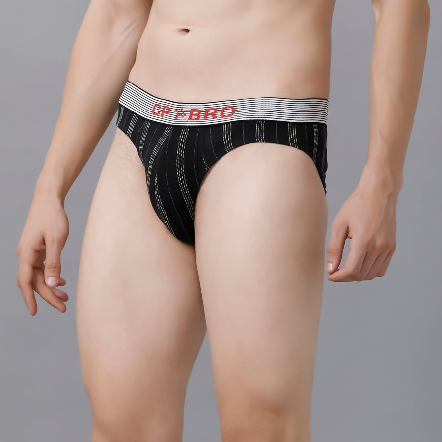 Innerwear CP BRO | Cp Bro Men'S Printed Briefs With Exposed Waistband - Black White Stripe Print