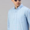 Shirts Classic Polo | Classic Polo Men'S Cotton Full Sleeve Checked Slim Fit Polo Neck Light Blue Color Woven Shirt | So1-95 B