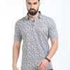 T-Shirts Classic Polo | Classic Polo Mens Cotton Half Sleeves Floral Slim Fit Polo Neck Grey Color T-Shirt | Prm - 792 B Sf P