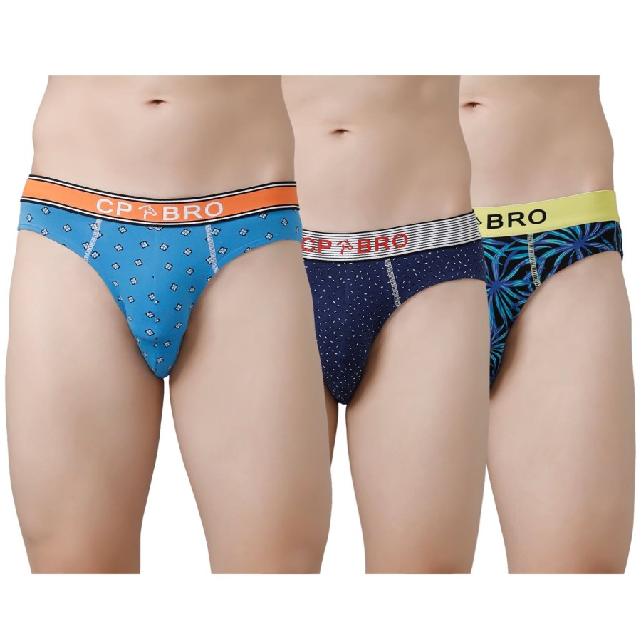 Innerwear CP BRO | Cp Bro Men'S Printed Briefs With Exposed Waistband Value Pack - Multicolor (Pack Of 3)