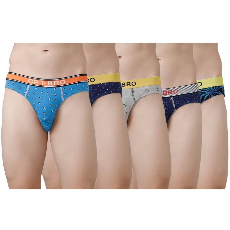 Innerwear CP BRO | Cp Bro Men'S Printed Briefs With Exposed Waistband Value Pack - Multicolor (Pack Of 5)